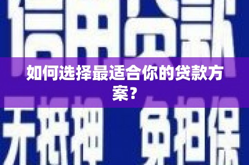 玉树如何选择最适合你的贷款方案？